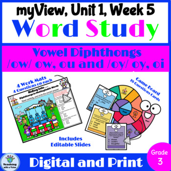 Preview of myView 3rd Grade Unit 1 Week 5 Word Study Spelling Activities Vowel Diphthongs 