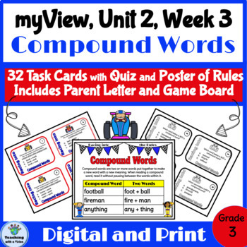 Preview of myView 3rd Grade Unit 2 Week 3 Word Study Spelling Compound Words Anchor Charts