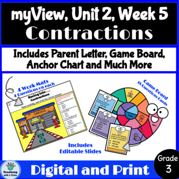 Preview of myView 3rd Grade Unit 2 Week 5 Word Study Spelling Contractions, Print & Digital