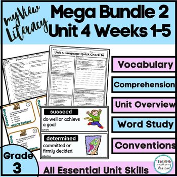Preview of myView 3rd Grade Unit 4 Supplement Vocab Word Study Comprehension & Conventions