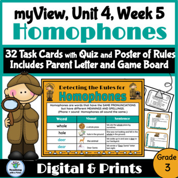 Preview of myView 3rd Grade Unit 4 Week 5 Word Study Spelling Homophones with Anchor Charts