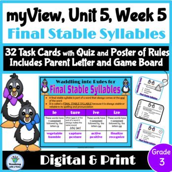 Preview of myView 3rd Grade Unit 5 Week 5 Word Study Spelling Final Stable Syllables