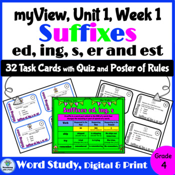 Preview of myView 4th Grade Unit 1 Week 1 Word Study Spelling Suffixes ED, ING, S, ER, EST 