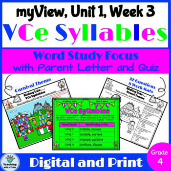 Preview of myView 4th Grade Unit 1 Week 3 Word Study Spelling VCe Syllables Activities