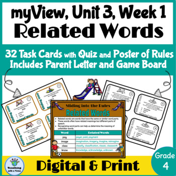 Preview of myView 4th Grade Unit 3 Week 1 Word Study Spelling Related Words Activities