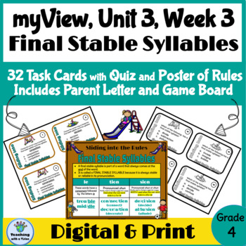 Preview of myView 4th Grade Unit 3 Week 3 Final Stable Syllables Word Study Spelling       