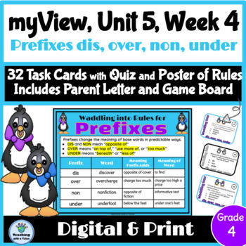 Preview of myView 4th Grade Unit 5 Week 4 Word Study Spelling Prefixes Task Cards