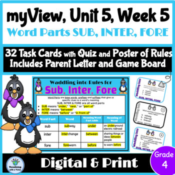 Preview of myView 4th Grade Unit 5 Week 5 Word Study Spelling SUB, INTER, FORE Task Cards