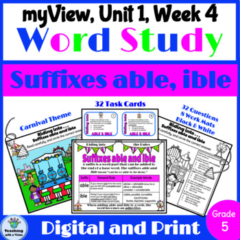 Preview of myView 5th Grade Unit 1 Week 4 Word Study Spelling Suffixes able & ible Activity