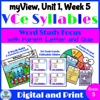 Preview of myView 5th Grade Unit 1 Week 5 Word Study Spelling VCe Syllables Activities