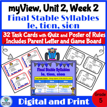 Preview of myView 5th Grade Unit 2 Week 2 Word Study Spelling Final Stable Syllables 