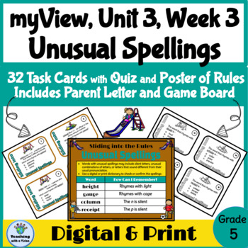 Preview of myView 5th Grade Unit 3 Week 3 Word Study Spelling Unusual Spellings Activities