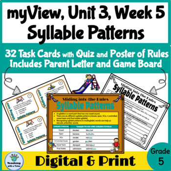Preview of myView 5th Grade Unit 3 Week 5 Word Study Spelling Syllable Patterns Activities