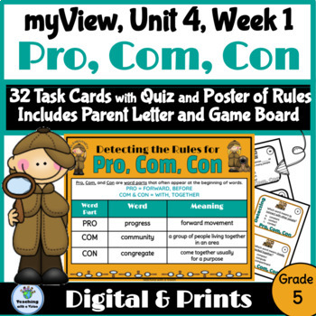 Preview of myView 5th Grade Unit 4 Week 1 Word Study Spelling PRO, COM, CON Activities