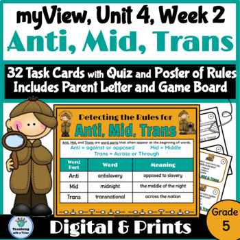 Preview of myView 5th Grade Unit 4 Week 2 Word Study Spelling ANTI, MID & TRANS Activities