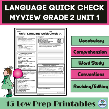 Preview of myView 2nd Grade Unit 1 Weeks 1-5, Language Quick Check Homework, Morning Work