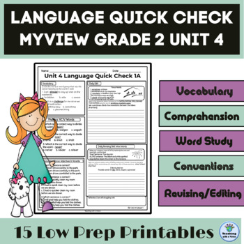 Preview of myView 2nd Grade Unit 4 Weeks 1-5, Language Quick Check Homework, Morning Work