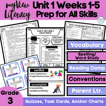 Preview of myView 3rd Grade Unit 1 Bundle 2 Vocab Word Study Comprehension & Conventions