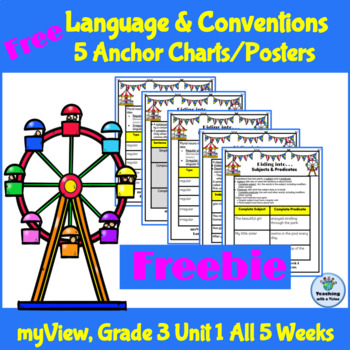 Preview of myView 3rd Grade Unit 1 Weeks 1-5 Freebie Conventions Anchor Charts/Posters