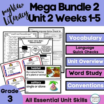 Preview of myView 3rd Grade Unit 2 Supplement Vocab Word Study Comprehension & Conventions