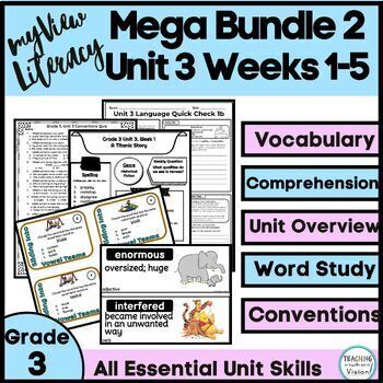 Preview of myView 3rd Grade Unit 3 Supplement Vocab Word Study Comprehension & Conventions