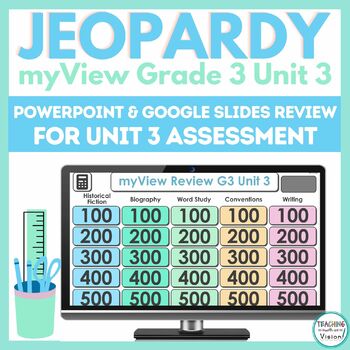 Preview of myView 3rd Grade Unit 3 ELA Supplement Jeopardy Game Google Slides & Powerpoint