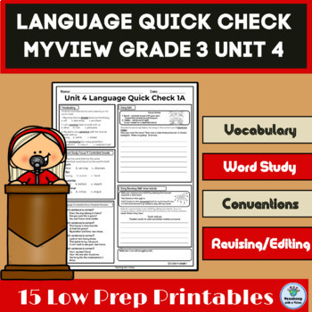 Preview of myView 3rd Grade Unit 4 Weeks 1-5, Language Quick Check Homework, Morning Work