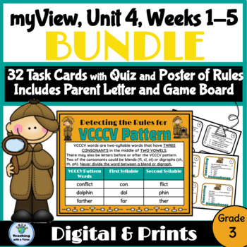 Preview of myView 3rd Grade Unit 4 Weeks 1-5 Word Study Spelling Anchor Charts Task Cards