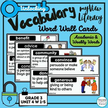 Preview of myView 3rd Grade Unit 4 for Weeks 1-5 Vocabulary Word Wall Cards Digital & Print