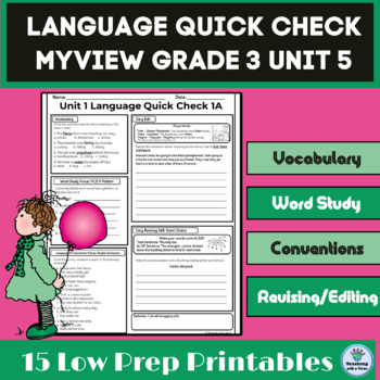Preview of myView 3rd Grade Unit 5 Weeks 1-5, Language Quick Check Homework, Morning Work