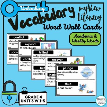 Preview of myView 4th Grade Unit 3 Weeks 1-5 Vocabulary WORD WALL Cards Digital & Print