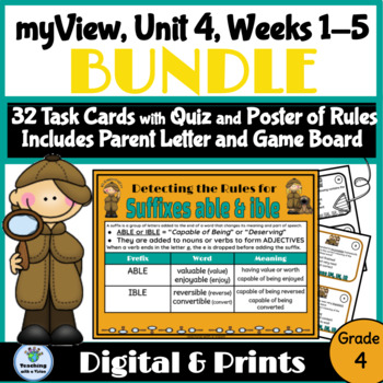 Preview of myView 4th Grade Unit 4 Weeks 1-5 Word Study Spelling Anchor Charts Task Cards