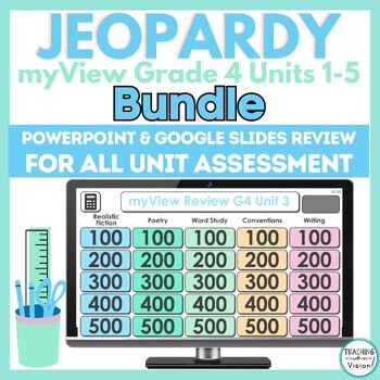 Preview of myView 4th Grade Units 1-5 BUNDLE Jeopardy Game Assessment Prep