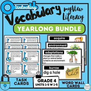 Preview of myView 4th Grade YEARLONG SUPPLEMENT Vocabulary Cards Task Cards Parent Letter