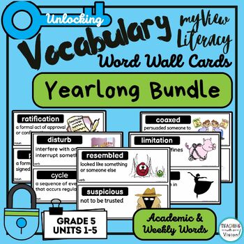 Preview of myView 5th Grade YEARLONG BUNDLE Units 1-5 Editable Vocabulary Word Wall Cards