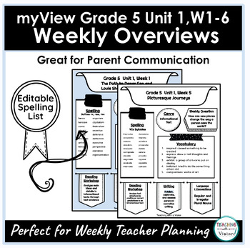 Preview of myView Grade 5 Unit 1 Wks 1-6 ELA Weekly Overview Parent Communication