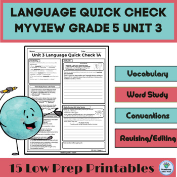 Preview of myView 5th Grade Unit 3 Weeks 1-5, Language Quick Check Homework, Morning Work