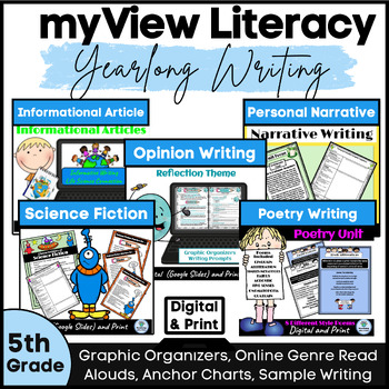 Preview of myView 5th Grade Units 1-5 Yearlong Writing Bundle Samples Graphic Organizers