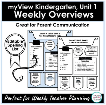 Preview of myView Kindergarten Unit 1 Weeks 1-6 ELA Weekly Overview Parent Communication