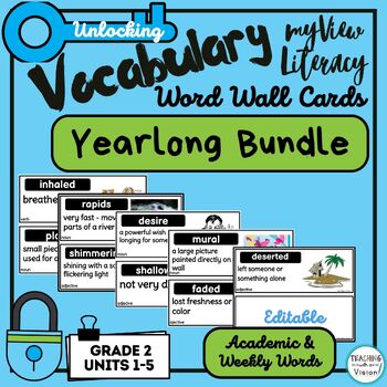 Preview of myView 2nd Grade YEARLONG BUNDLE Editable Vocabulary Word Wall Cards Units 1-5