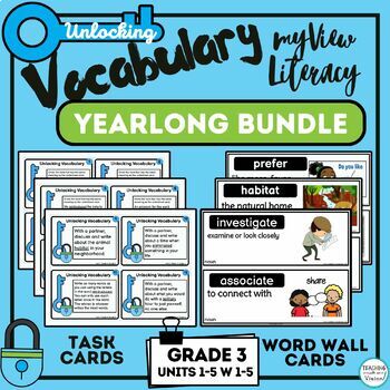 Preview of myView 3rd Grade YEARLONG Supplement Vocabulary Cards Task Cards Parent Letter
