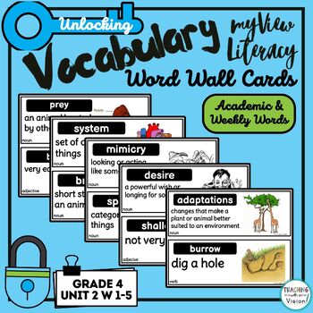 Preview of myView Literacy 4th Grade Unit 2 Weeks 1-5 Vocabulary Cards Digital & Print