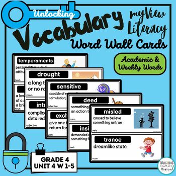 Preview of myView Literacy Grade 4 Unit 4 Weeks 1-5 Vocabulary Cards Digital & Print