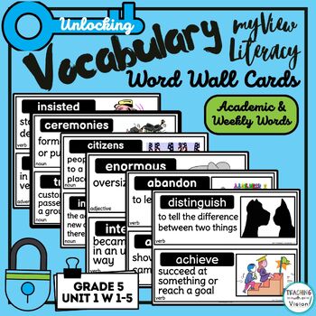 Preview of myView Literacy 5th Grade Unit 1 Weeks 1-5 Editable Vocabulary Word Wall Cards 