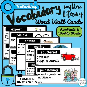 Preview of myView Literacy 5th Grade Unit 2 Weeks 1-5 Editable Vocabulary Word Wall Cards 