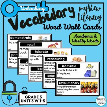Preview of myView Literacy 5th Grade Unit 3 Weeks 1-5 Editable Vocabulary Word Wall Cards 