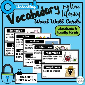Preview of myView Literacy 5th Grade Unit 4 Weeks 1-5 Editable Vocabulary Word Wall Cards 