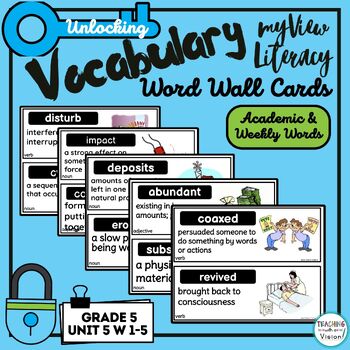 Preview of myView Literacy 5th Grade Unit 5 Weeks 1-5 Editable Vocabulary Word Wall Cards 