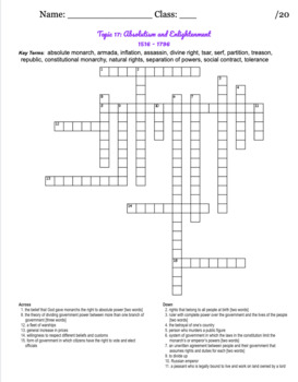 myWorld Interactive World History Topic 17 Vocabulary Crossword by