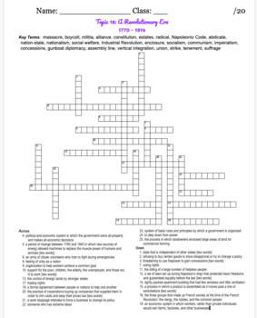 myWorld Interactive World History Topic 18 Vocabulary Crossword by